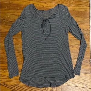FOREVER 21 Gray/White Striped Top SIZE SMALL
